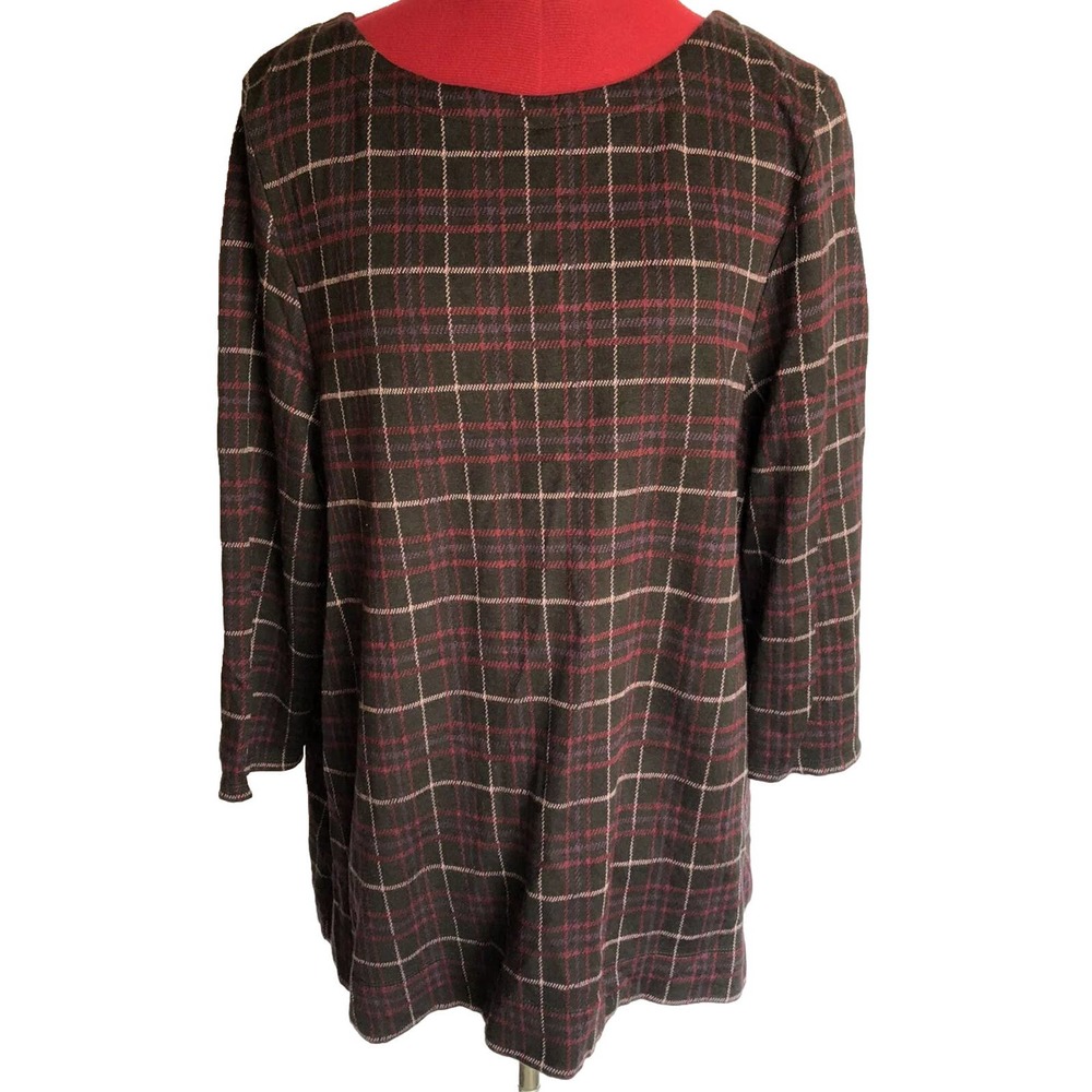 J Jill ponte pleated plaid shirt black purple red Size medium top Women